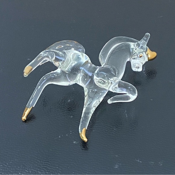 Vintage Clear Spun Glass Gold Gilt Unicorn Mini Figurine - Picture 8 of 11